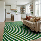 Deep Green White Wavy Stripe Rug Living Room View