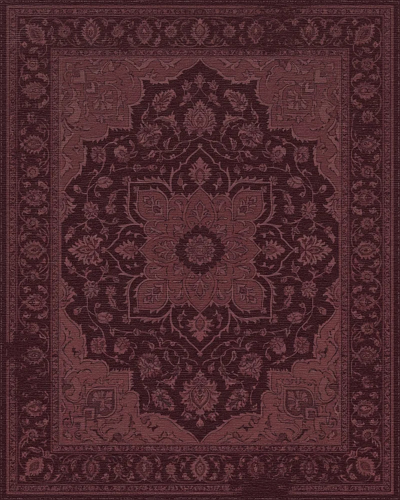 Deep Maroon Floral Medallion Center Rug - Cutout View