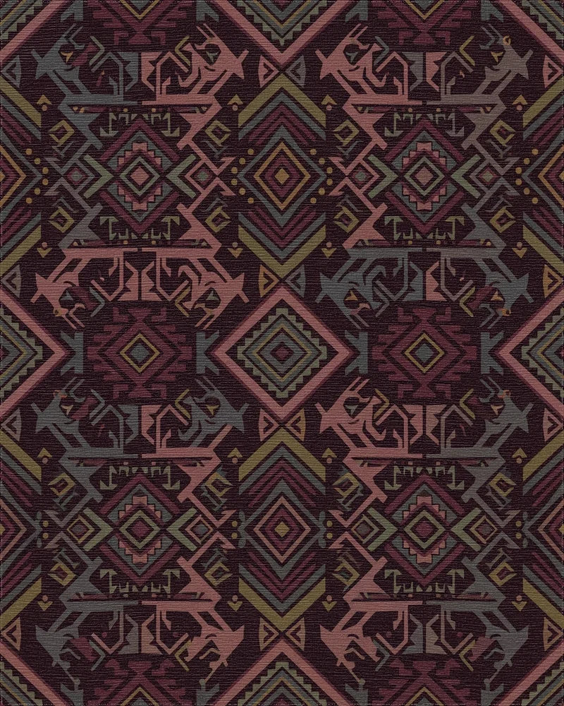 Deep Maroon Geometric Tribal Diamond Rug - Cutout View