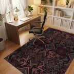 Deep Maroon Geometric Tribal Diamond Rug Office View