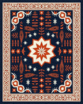 Deep Navy Orange Star Medallion Border Rug - Cutout View