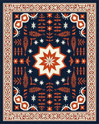 Deep Navy Orange Star Medallion Border Rug - Cutout View