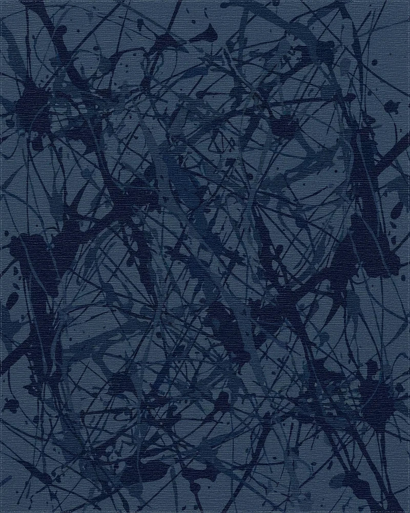 Deep Navy Splatter Abstract Rug - Cutout View