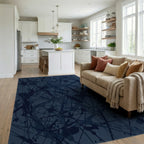 Deep Navy Splatter Abstract Rug Living Room View