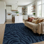 Deep Navy Wild Animal Imprint Rug Living Room View
