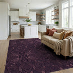 Deep Plum Abstract Organic Shapes Rug Living Room View