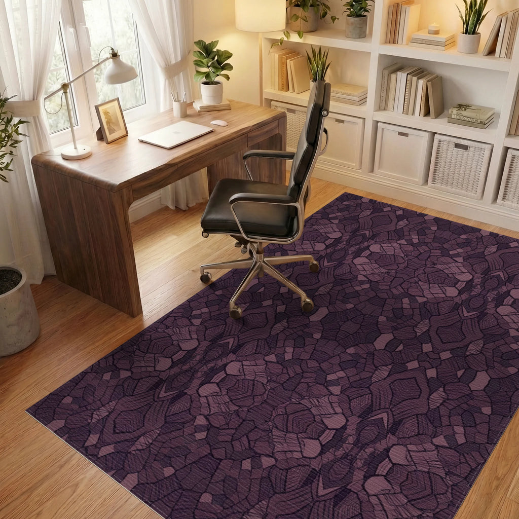 Deep Plum Abstract Organic Shapes Rug Office View
