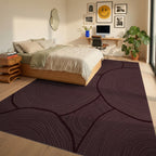 Deep Plum Circular Wood Grain Rug Bedroom View