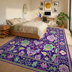 Deep Purple Floral Botanical Garden Rug - Bedroom View