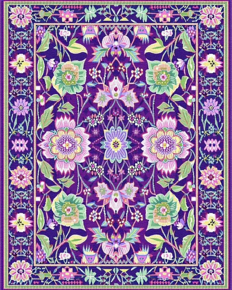 Deep Purple Floral Botanical Garden Rug - Cutout View