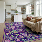 Deep Purple Floral Botanical Garden Rug - Living Room View