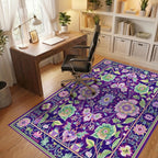 Deep Purple Floral Botanical Garden Rug - Office View