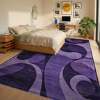 Deep Purple Swirl Abstract Art Rug - Bedroom View