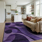 Deep Purple Swirl Abstract Art Rug - Living Room View
