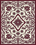 Deep Red Floral Scrollwork Symmetry Rug - Cutout View