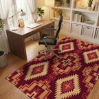 Deep Red Geometric Diamond Sunburst Rug Office View