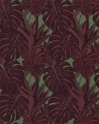 Deep Red Tropical Monstera Leaf Collage Rug - Cutout View