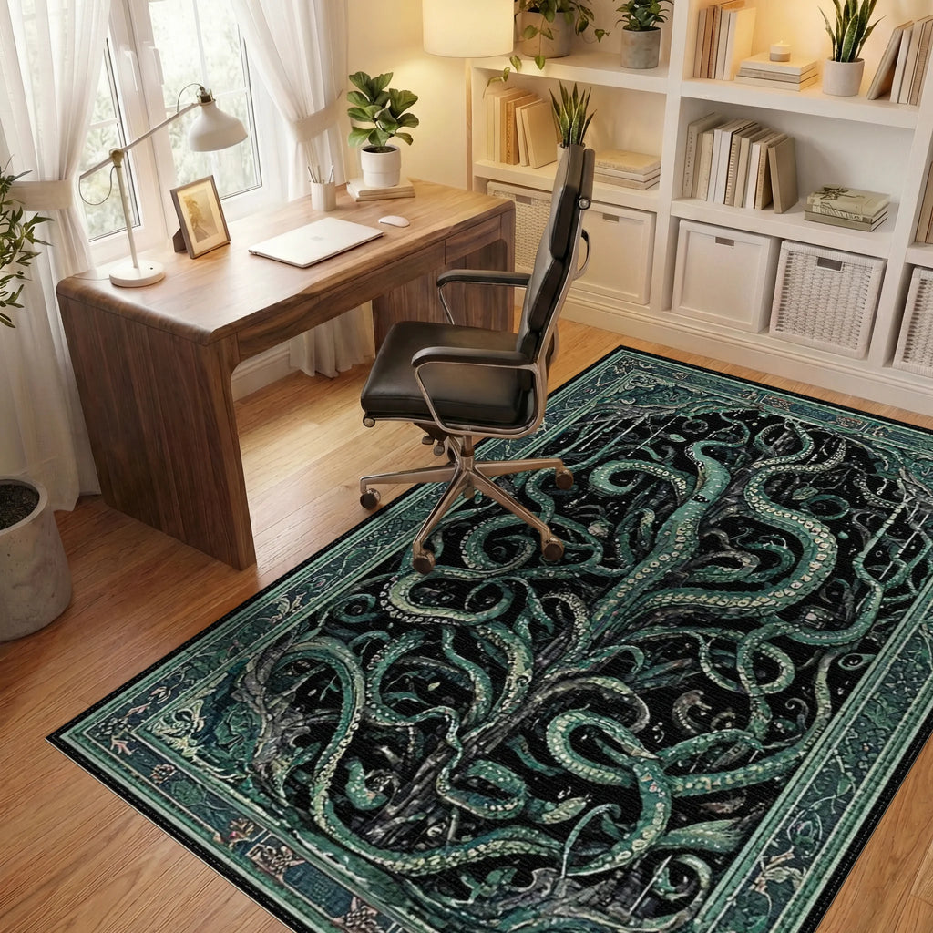 Deep Sea Kraken Tentacle Motif Rug - Office View