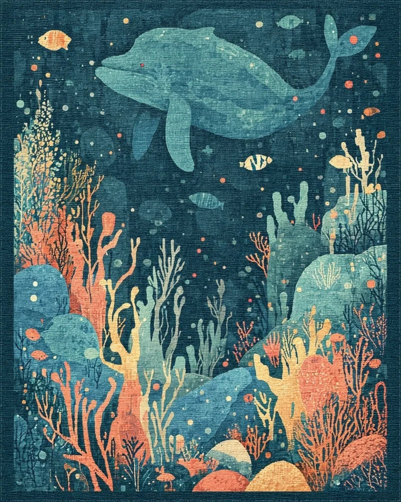 Deep Sea Whale Coral Reef Rug - Cutout View