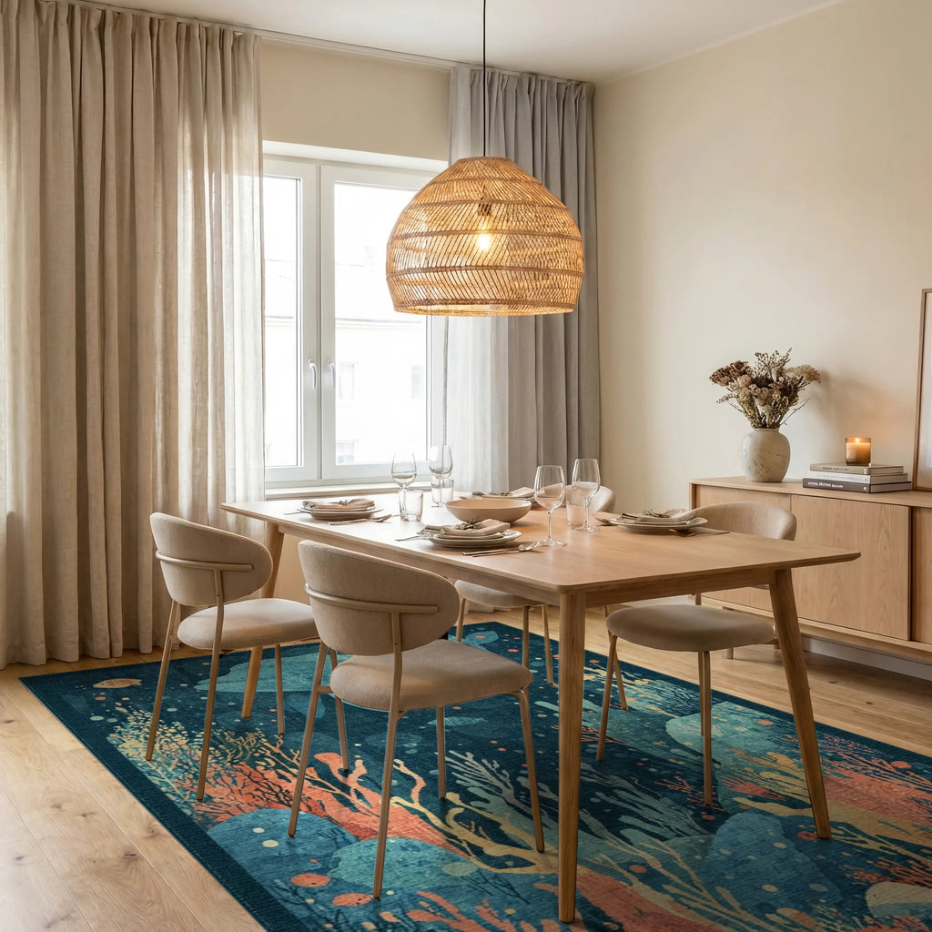 Deep Sea Whale Coral Reef Rug - Dining Room View