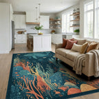 Deep Sea Whale Coral Reef Rug - Living Room View