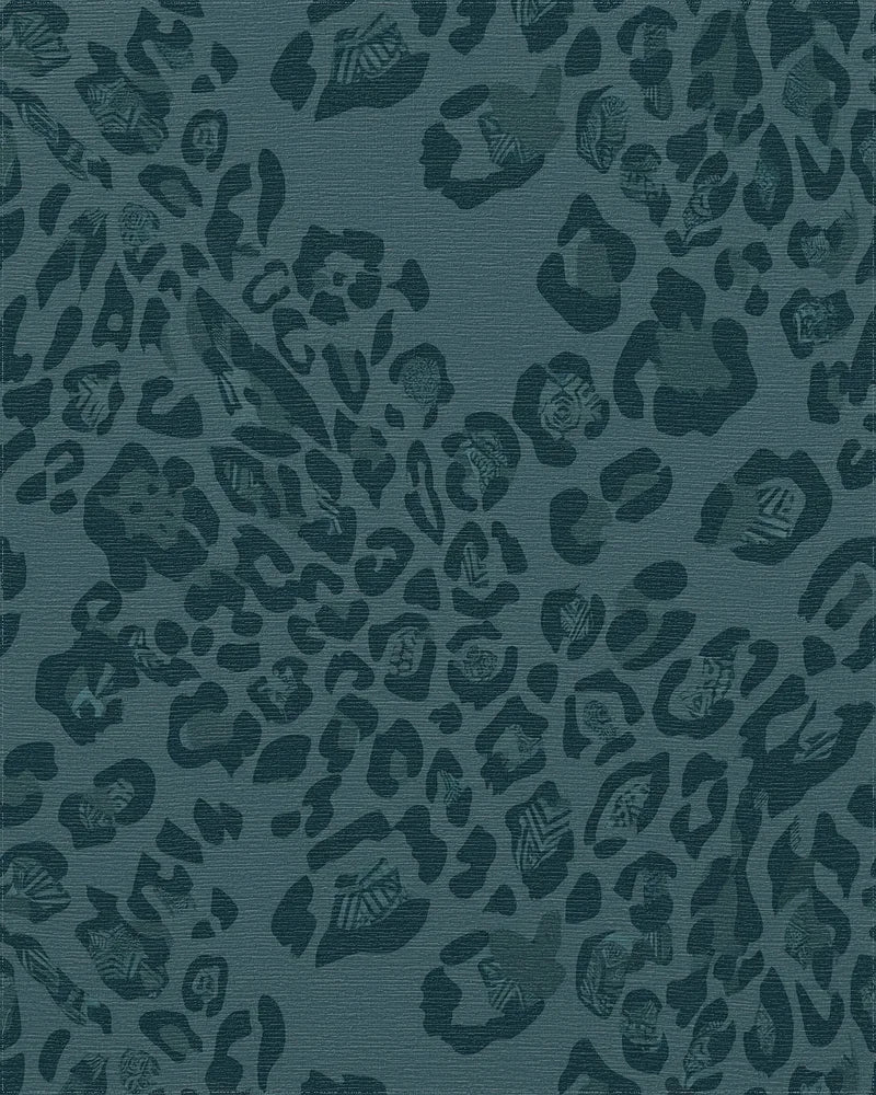 Deep Teal Abstract Leopard Spots Rug - Cutout View