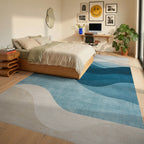 Deep Teal Blue Ocean Waves Rug - Bedroom View