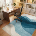 Deep Teal Blue Ocean Waves Rug - Office View