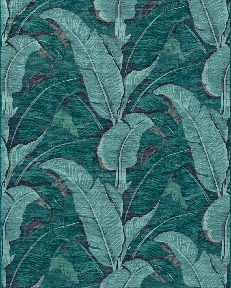 Deep Teal Botanical Banana Leaf Rug - Cutout View