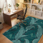 Deep Teal Botanical Banana Leaf Rug Office View