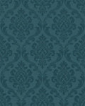 Deep Teal Damask Scroll Rug - Cutout View