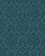 Deep Teal Damask Scroll Rug - Cutout View
