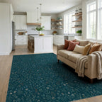 Deep Teal Floral Meadow Rug Living Room View