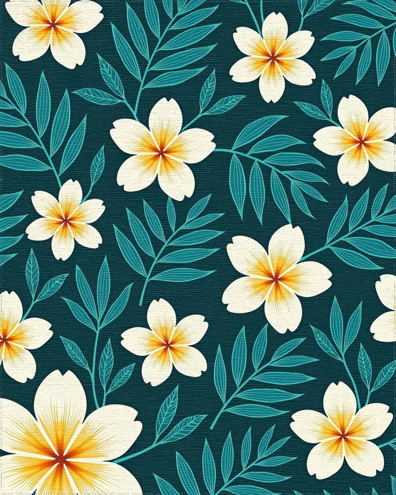 Deep Teal Floral Nature Pattern Rug - Cutout View