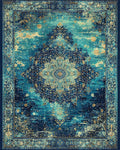 Deep Teal Golden Medallion Distressed Rug - Cutout View