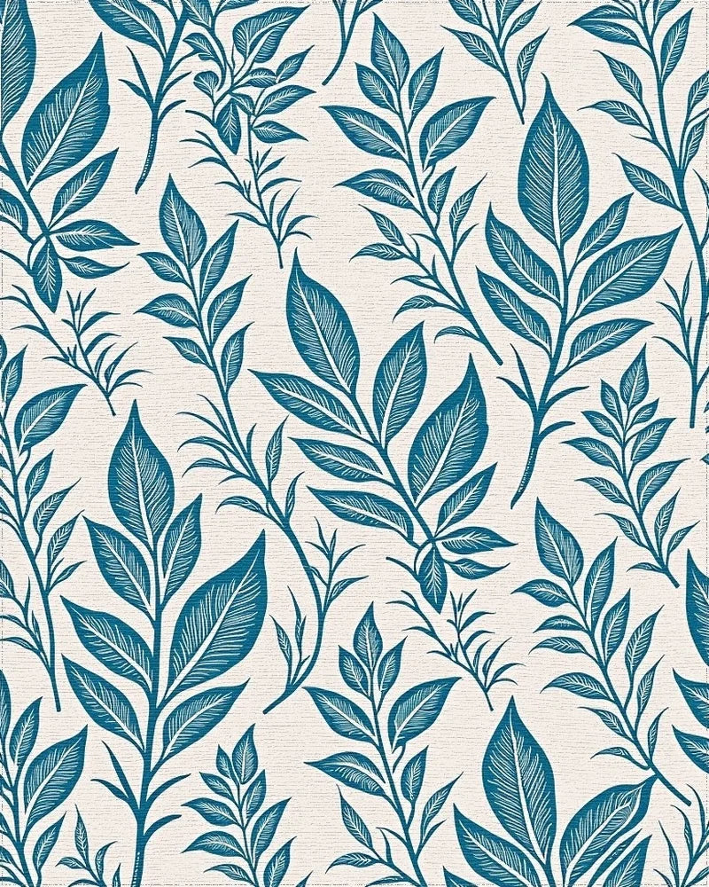 Deep Teal Leafy Branches Rug - Cutout View