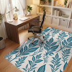 Deep Teal Leafy Branches Rug Office View