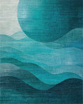 Deep Teal Ocean Wave Horizon Rug - Cutout View