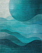Deep Teal Ocean Wave Horizon Rug - Cutout View