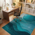 Deep Teal Ocean Wave Horizon Rug Office View