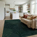 Deep Teal Organic Branch Cascade Rug Living Room View