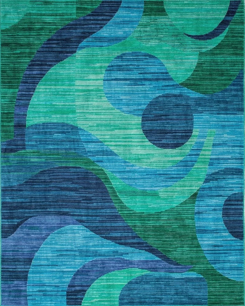 Deep Teal Swirling Ocean Waves Rug - Cutout View