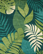 Deep Teal Tropical Palm Leaves Rug - Cutout View