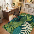 Deep Teal Tropical Palm Leaves Rug - Office View