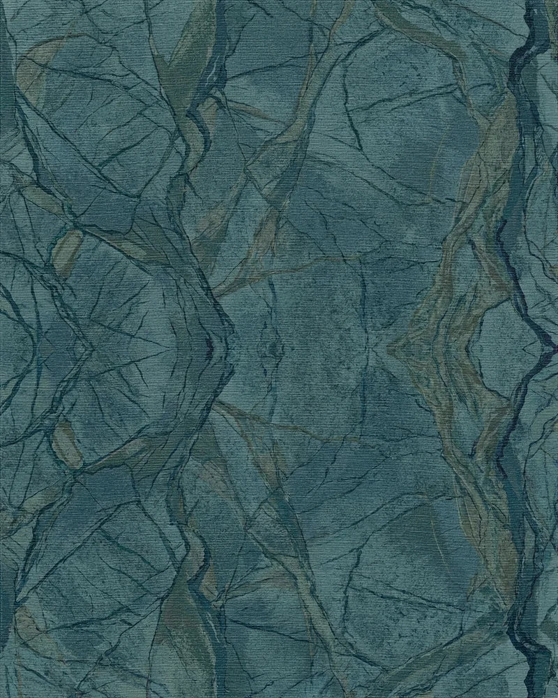 Deep Teal Veined Abstract Marble Rug - Cutout View