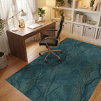 Deep Teal Veined Abstract Marble Rug Office View
