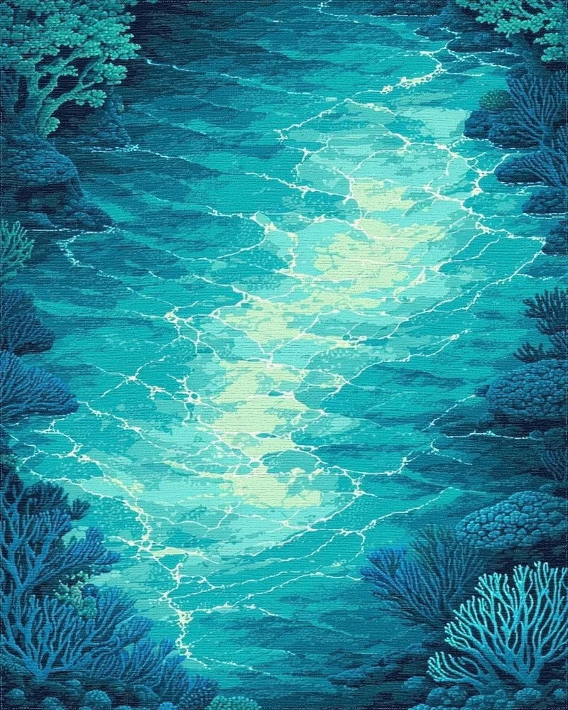 Deep Teal Wavy Coral Glow Rug - Cutout View