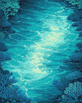 Deep Teal Wavy Coral Glow Rug - Cutout View
