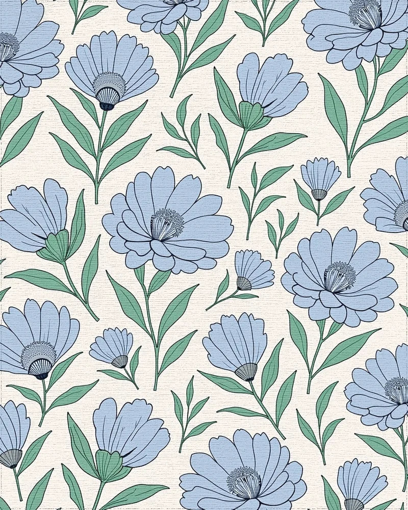Delicate Blue Floral Pattern Arrangement Rug - Cutout View