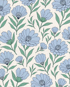 Delicate Blue Floral Pattern Arrangement Rug - Cutout View